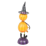 Orange Metal Pumpkin Man Ornament With Witch Hat